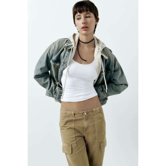 NWT ZARA Mid Rise Adjustable Strap Cargo Pants Size 00 - Picture 3 of 10